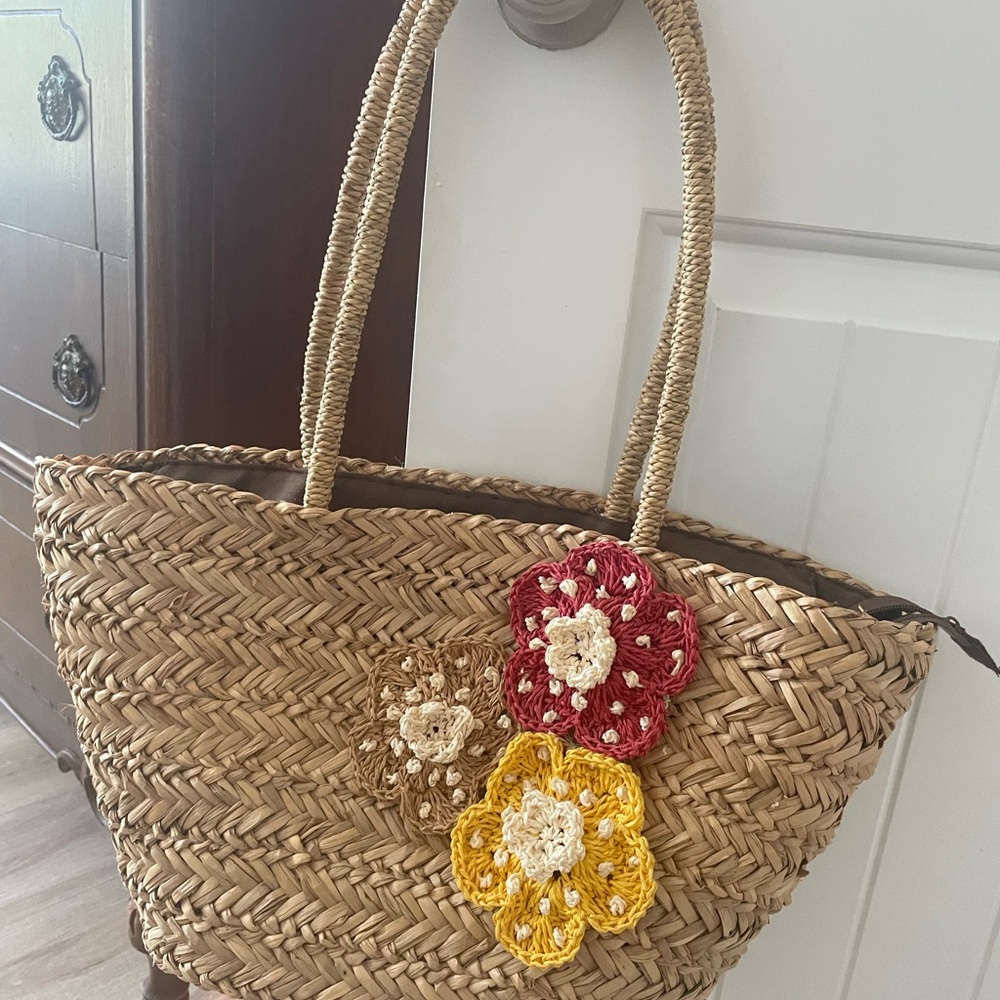 Handcrafted Floral Straw Tote Bag